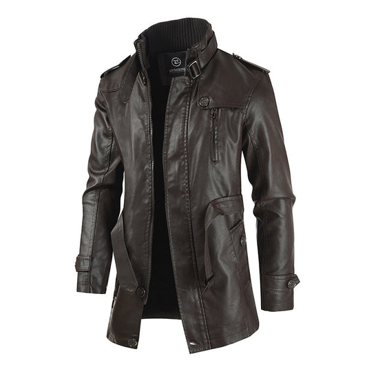 Pu Hooded Slim Young Men's Leather Jacket