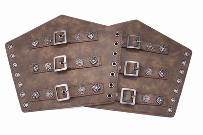 Leather Gauntlets Cosplay Buckles: Hide Arm Armour with Rivets Brown 