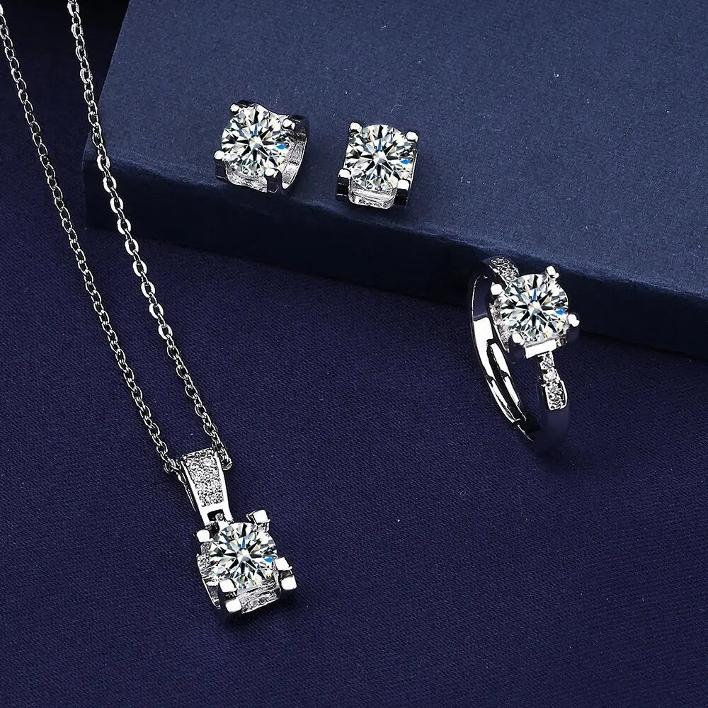 Ox Head Moissanite Diamond Jewelry set 925 Sterling Silver Party Wedding Rings Earrings Necklace For Women Bridal Sets Gift