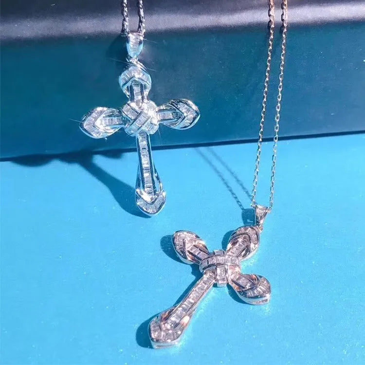 925 Sterling Silver Shinny Full Zircon Cross Pendant Necklace For Women men moissanite Pendant Party Wedding Jewelry Gift
