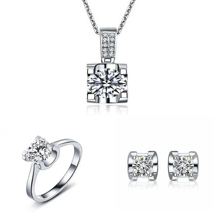 Ox Head Moissanite Diamond Jewelry set 925 Sterling Silver Party Wedding Rings Earrings Necklace For Women Bridal Sets Gift