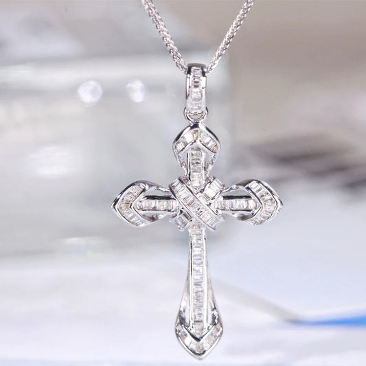 925 Sterling Silver Shinny Full Zircon Cross Pendant Necklace For Women men moissanite Pendant Party Wedding Jewelry Gift