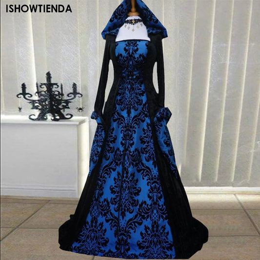 Women Vintage Retro Gothic Long Sleeve Hooded Dress Long Gown Dresses Formal Occasion Dresses Evening Dress Loose Women'S Dress