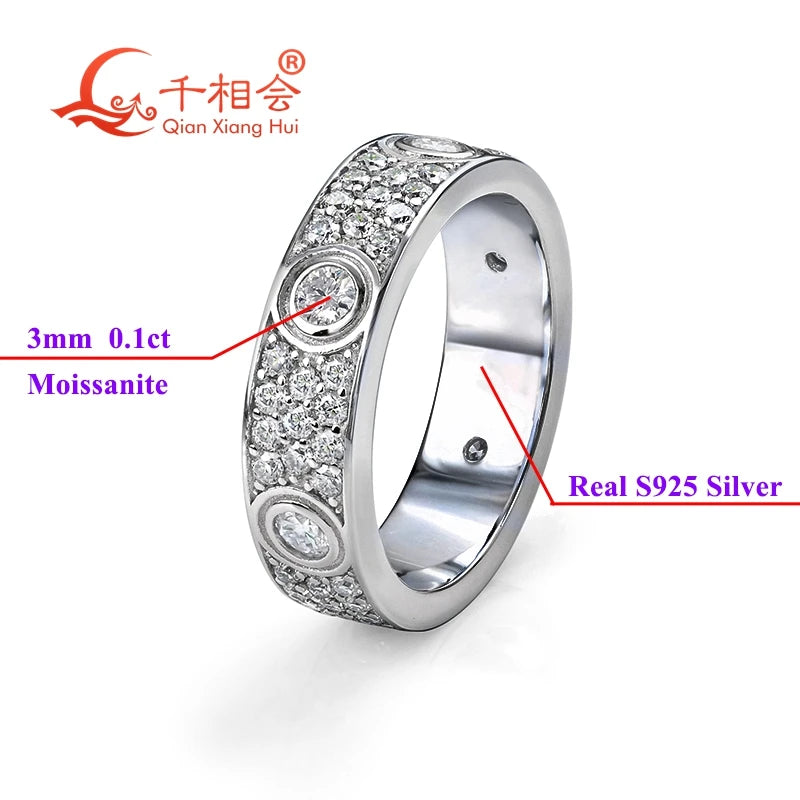 925 silver solid rings Classic Love Three Rows Of Luxury Eternity Ring D VVS  Moissanite Wedding Engagement Ring  Ladies men