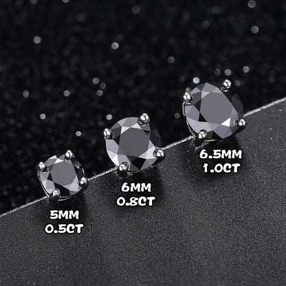 Real 0.5-2 Carat Black Moissanite Stud Earrings For Men Women Solid 925 Sterling Silver Solitaire Diamond Round Earrings Jewelry