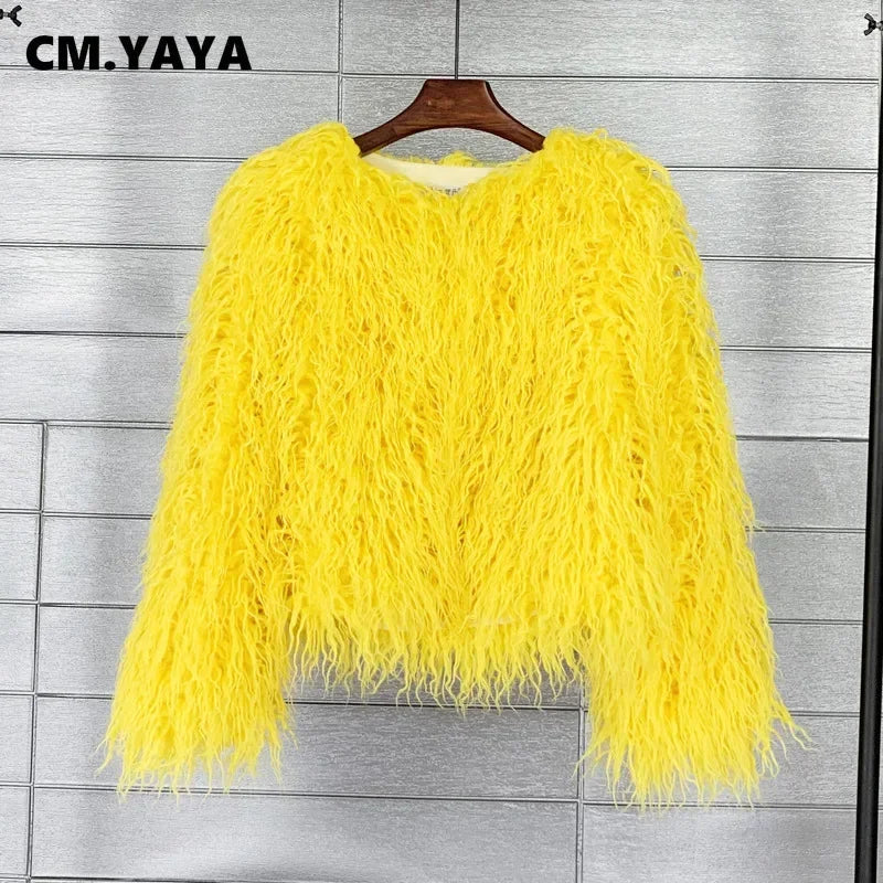 Solid Faux Fur Coats for Women Full Sleeve O-neck Open Stitch Covered Button Fur Jackets Winter Autumn Warm New Fashion