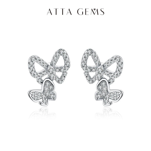 Attagems New Moissanite Earrings Christmas Butterfly Suit Stud Earrings for Women 925 Sterling Silver Sparkling Wedding Jewelry
