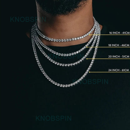 KNOBSPIN D Color Moissanite Tennis Necklace 925 Sterling Sliver Plated 18k Gold Necklace for Woman Man Hiphop Party Jewelry