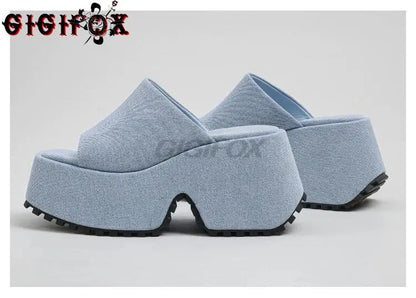 Platform Sandals For Women Denim Open Toe Wedges Shoes Outdoor Indoor Chunky Slipper Sandals Casual Classic Brand New
