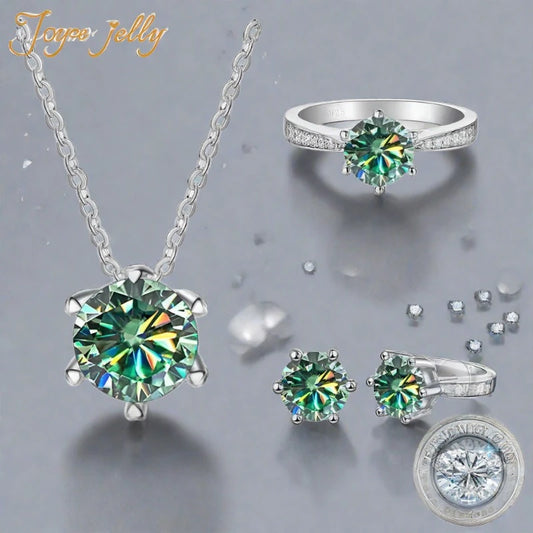 JoyceJelly Moissanite Jewelry Set With 1CT D Color VVS 3EX moissanite stone pass diamond test Wedding Luxury Fine Jewelry gift