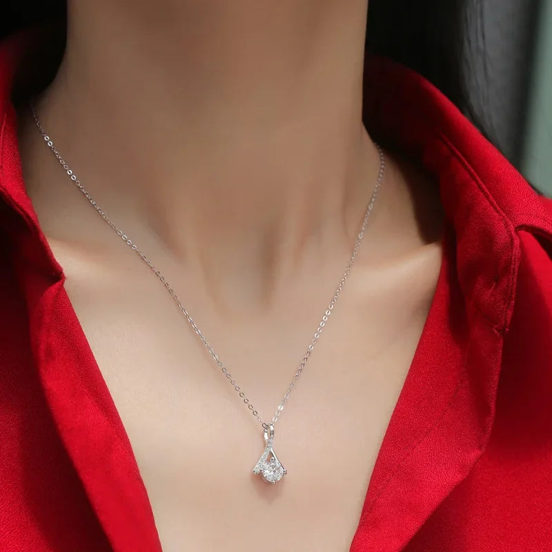 Real 1/2/3 Carat Moissanite Necklace 100% 925 Sterling Silver Lab  Diamond Pendant Classic Box Chain Necklace for Wedding Bridal