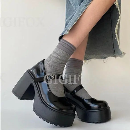 Platform Heeled Women Pump Gothic Round Toe Fashion JK High Heels Spring Casual Buckle Strappy Lolita Shoes