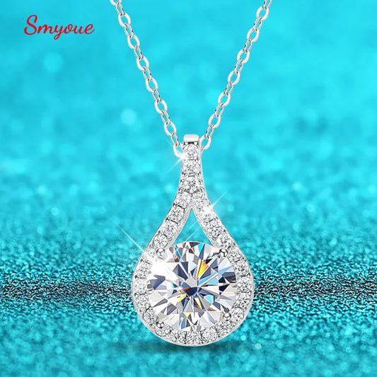 Smyoue 1-5ct Real Moissanite Necklace for Women Sparkling S925 Sterling Silver Jewelry Water Drop Pendant Girls Birthday Gift