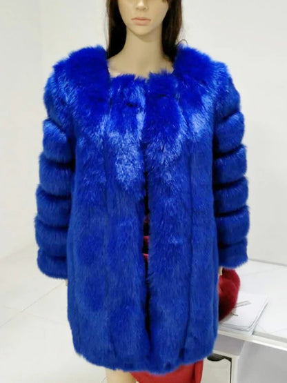 Luxury Faux Fox Fur Coat Slim Long Pink Red Blue Faux Fur Jacket Women Fake Fur Coats