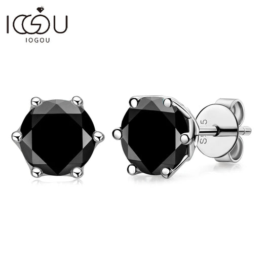 Real 1 Carat Black Moissanite Stud Earrings For Men 100% 925 Sterling Silver Black Earring Women Men Jewelry Gifts