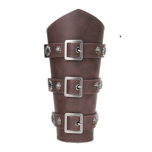 Leather Gauntlets Cosplay Buckles: Hide Arm Armour with Rivets Brown 