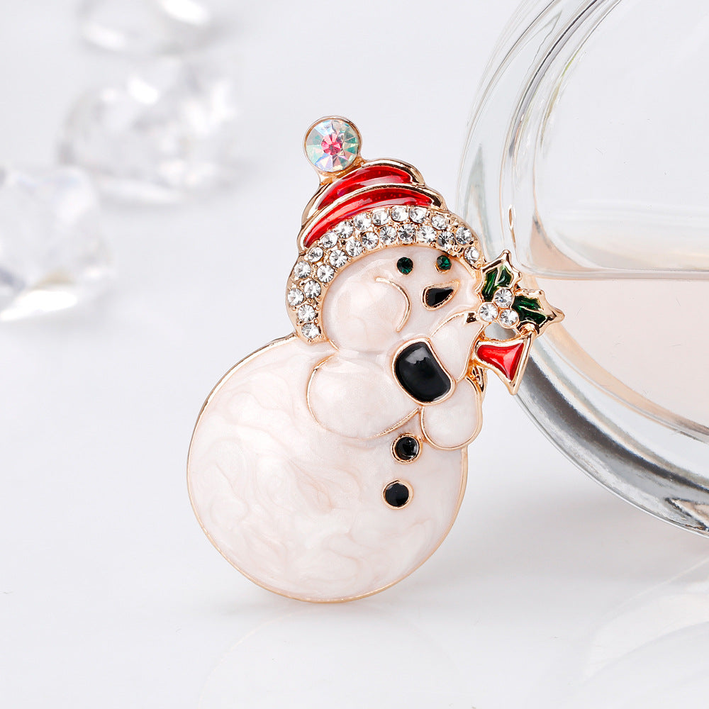 Alloy Diamond-studded Christmas Snowman Brooch