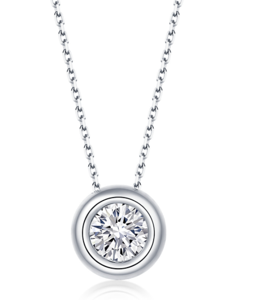 A Round Inlaid Moissanite Jewelry Set Must-have for a Fashionable Woman by Maramalive™, consisting of a silver necklace and earring set with diamonds.