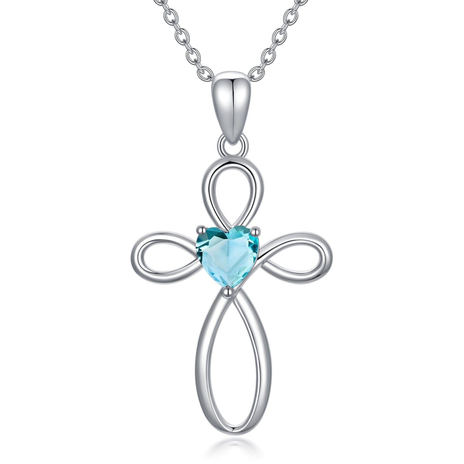 A Maramalive™ Cubic Zirconia Cross Birthstone Pendant Necklace in Sterling Silver for Women Men.