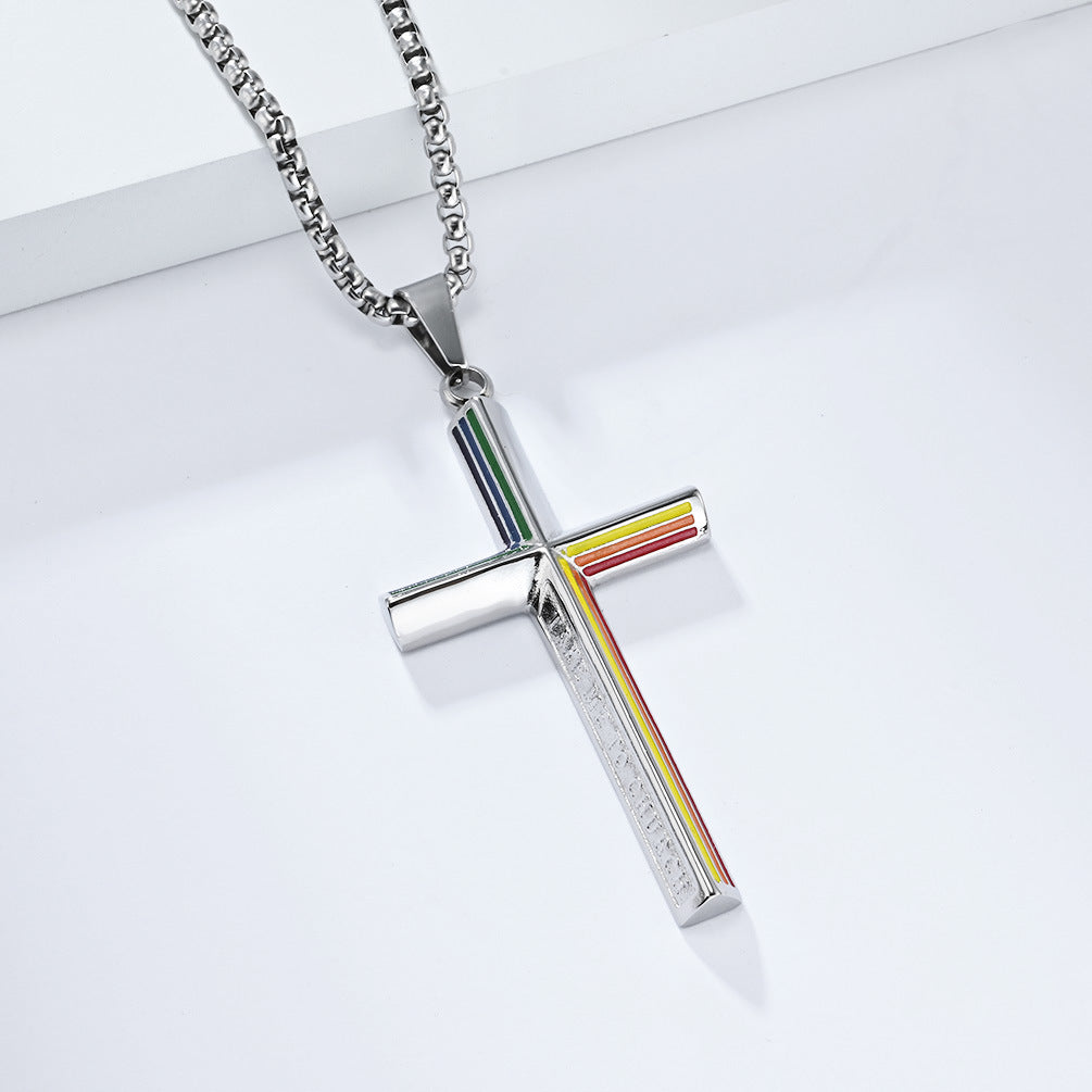 Rainbow Flag Titanium Cross Necklace | Rainbow & Faith Jewelry