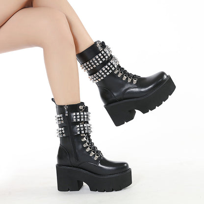 Gothic Style Fashion Rivet Mid-calf Boots For Women