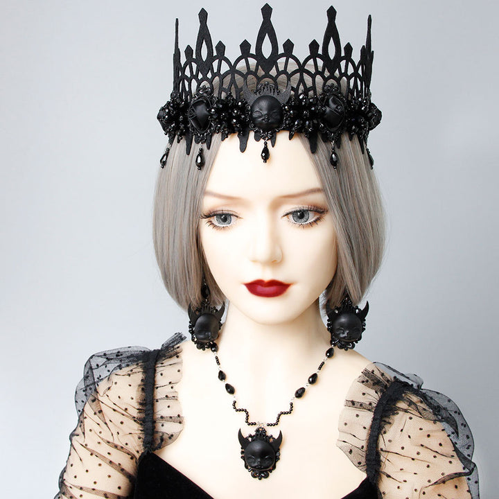 A vintage mannequin wearing Maramalive™ Gothic Punk Black Lolita Earrings Devil Death Earrings Witch Babys Dolls Drop Earrings Halloween Costume Fashion Jewelry.