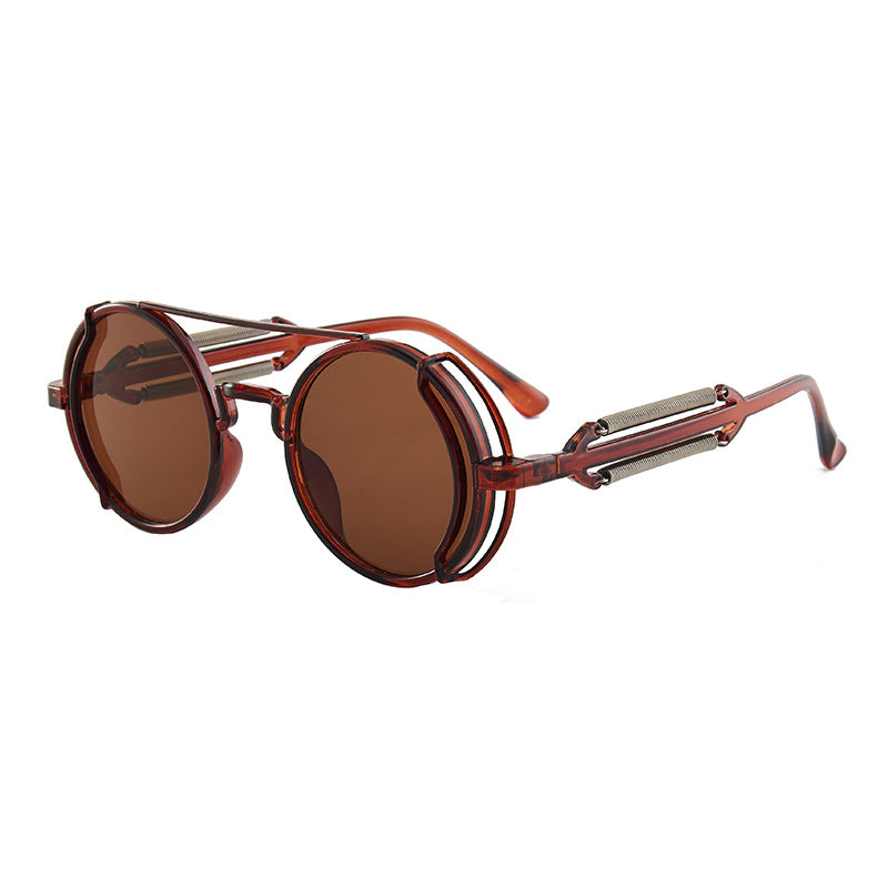 A pair of Steampunk Double Spring Leg Sunglasses with a metal frame from Maramalive™.