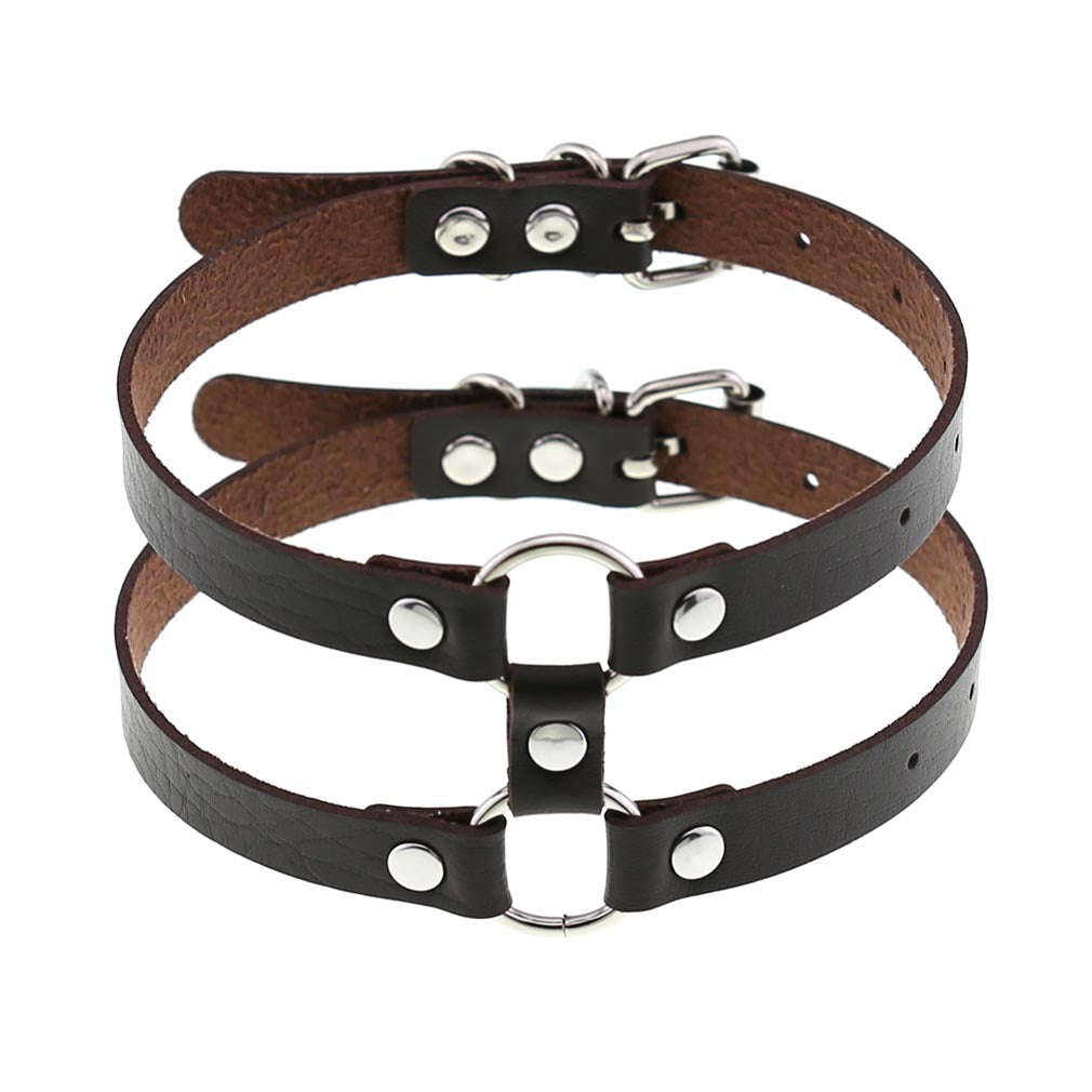 Gothic Style Leather Double Row Circle Collarnecklace