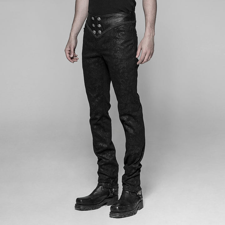 A man wearing Gothic Men's Lolita Punk Vintage Pants by Maramalive™ and a black t-shirt.