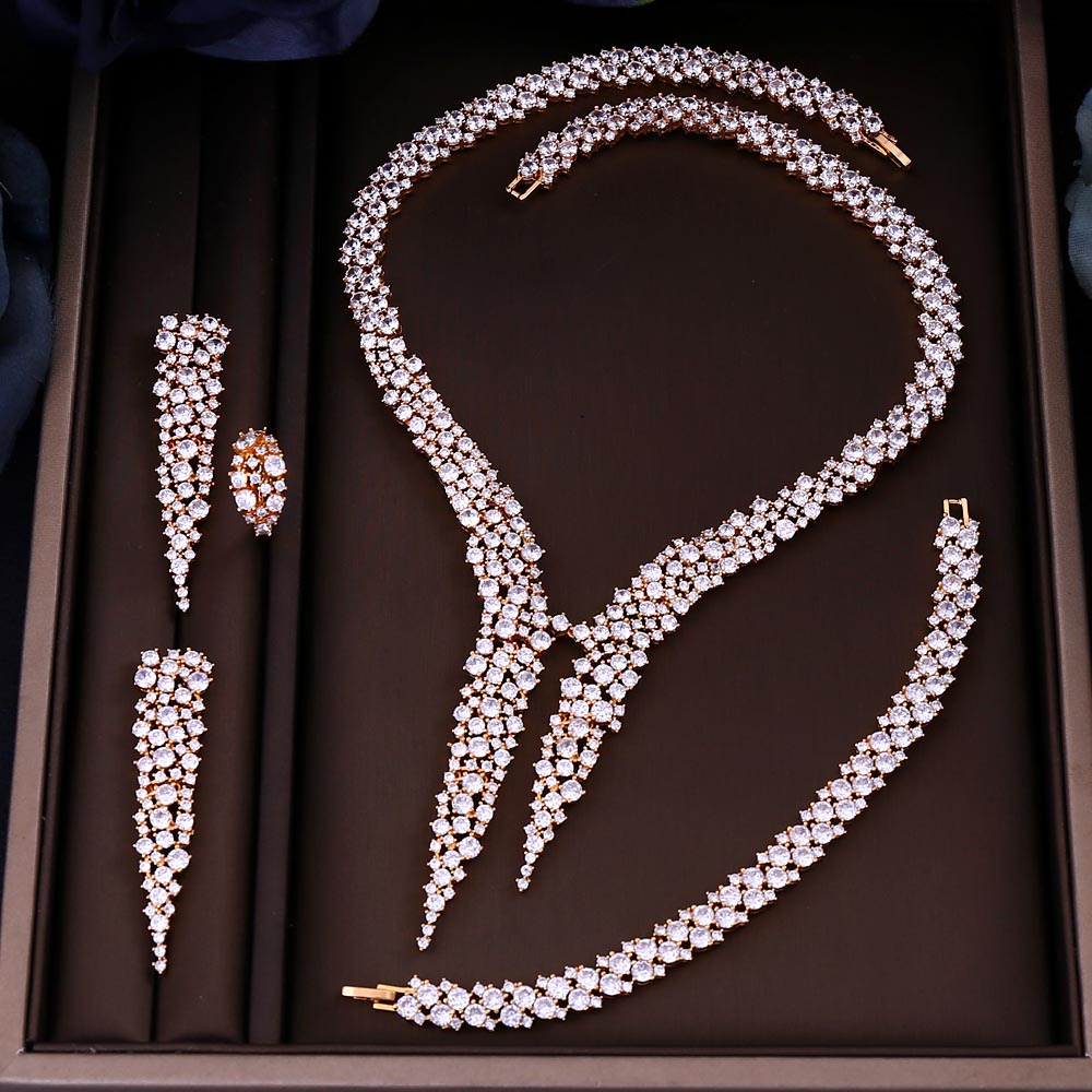 A Water Drop Cubic Zircon Set by Maramalive™ with a necklace, earrings and bracelet.