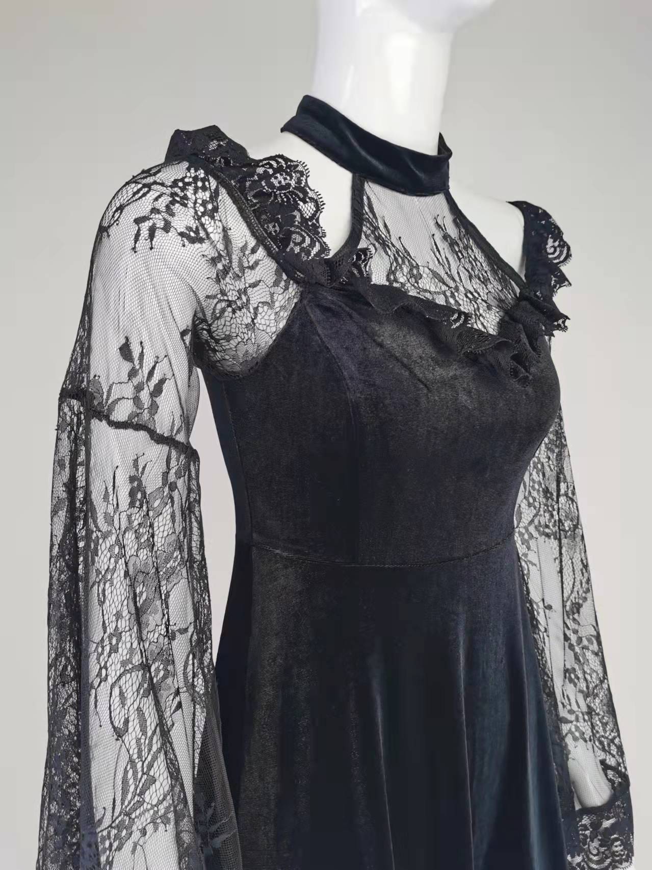 Maramalive™ Little Black Dress - Gothic Lace Panel Dress with Victorian elegance.