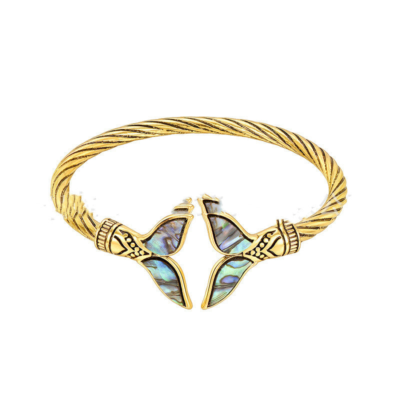 A Maramalive™ mermaid adjustable ring bracelet simple jewelry with feathers on it.