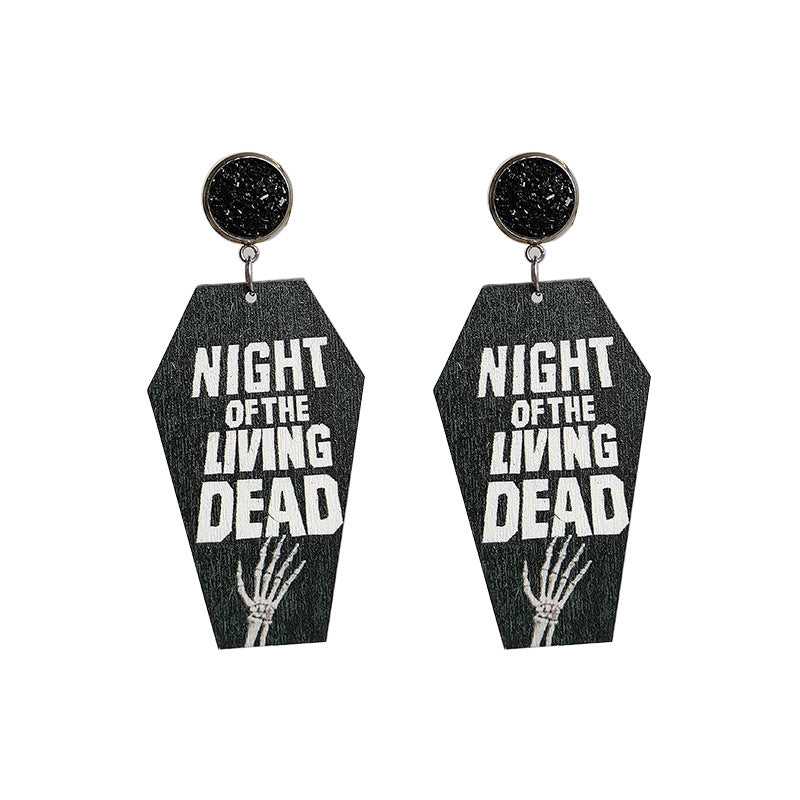Maramalive™ presents Halloween Horror Eardrop Grave Undead Bat Cross Coffin earrings, perfect for those who love horror-style accessories made of wood.