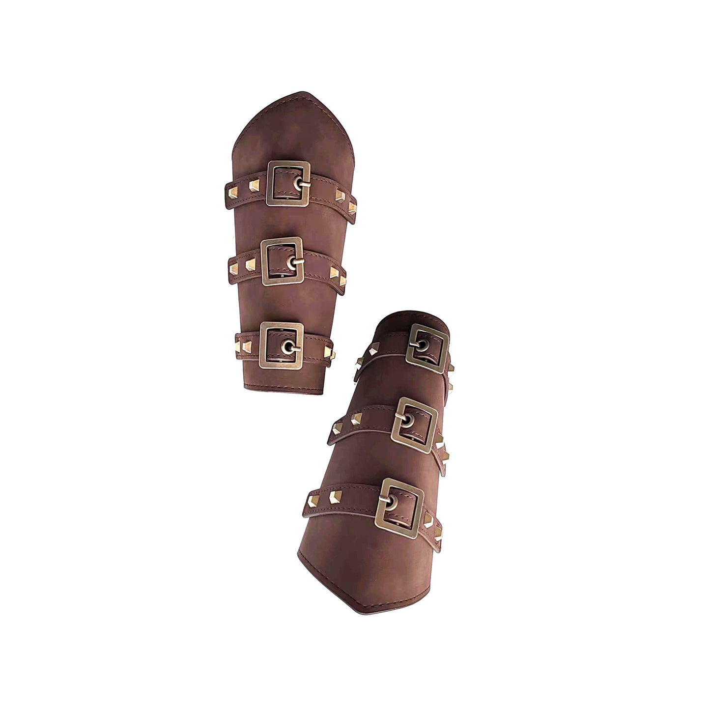 A pair of Medieval Cosplay Retro Steampunk Archery Wristband with gold buckles by Maramalive™.