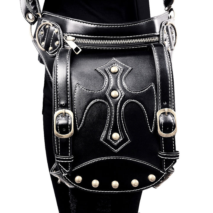 A woman is holding a black Maramalive™ Steampunk Victorian Vegan Friendly retro shoulder Multi-Purpose bag.