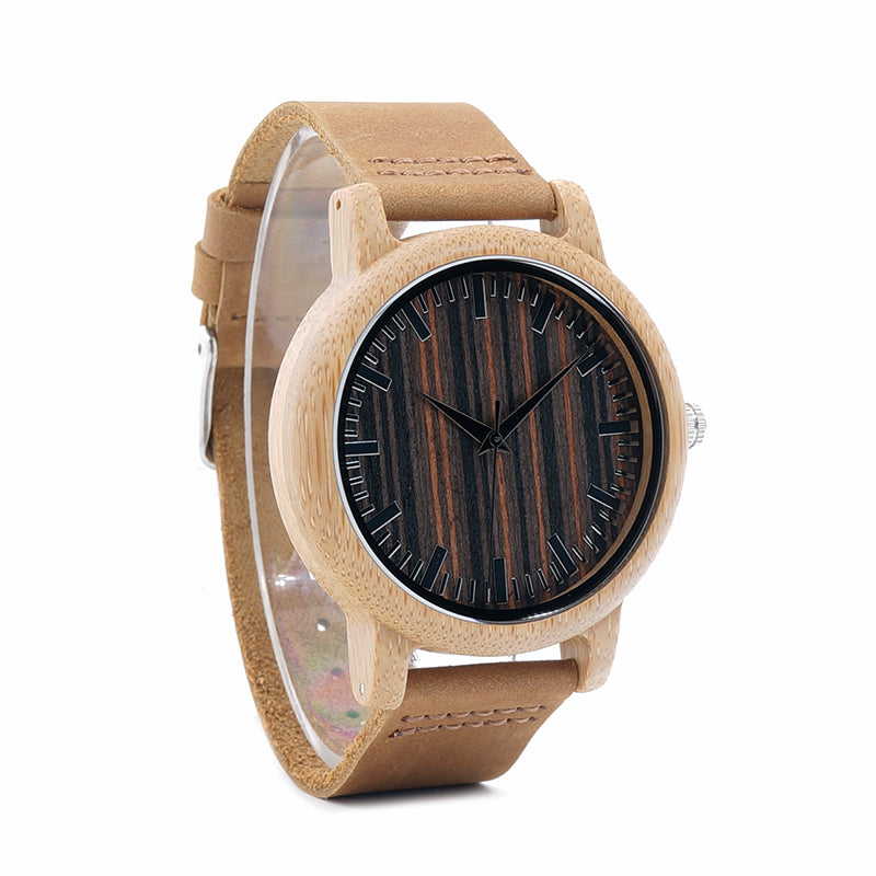 A Luxury Quartz Bamboo Watch with a wooden strap from Maramalive™.