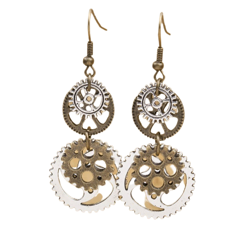 A pair of Maramalive™ Bronze Steampunk Earrings with gears on them.