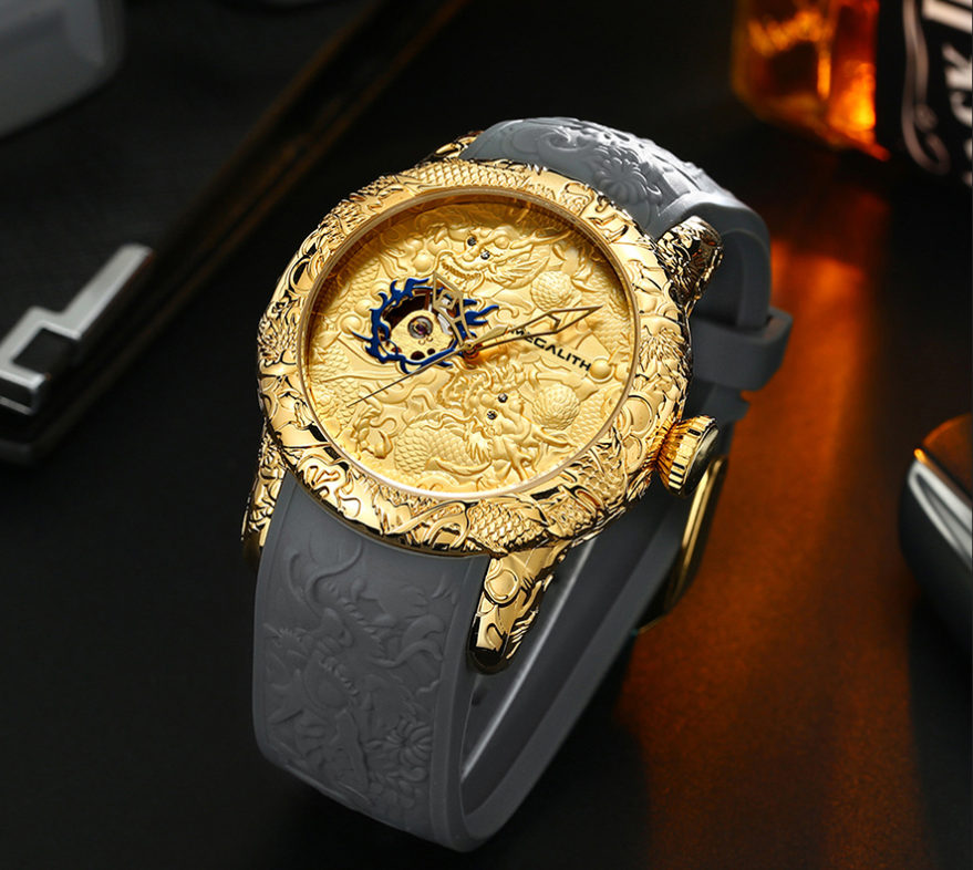 A Maramalive™ Dragon pattern mechanical watch.