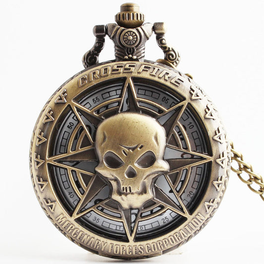 The Maramalive™ Time Traveler's Companion - Vintage pocket watch featuring a skull and compass, perfect for a steampunk costume or an heirloom watch.