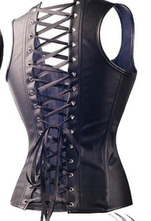 A Steampunk Faux Leather Corset with metal buckles by Maramalive™.