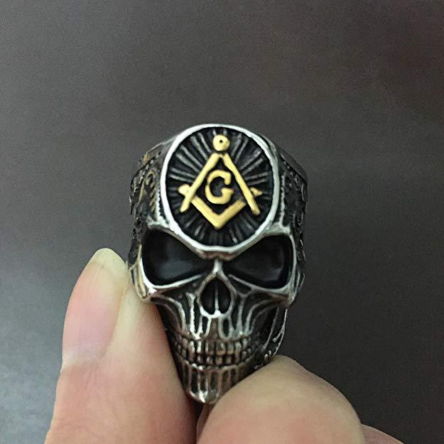 A Punk Personality Ring with a skull and a masonic symbol on it, made by Maramalive™.