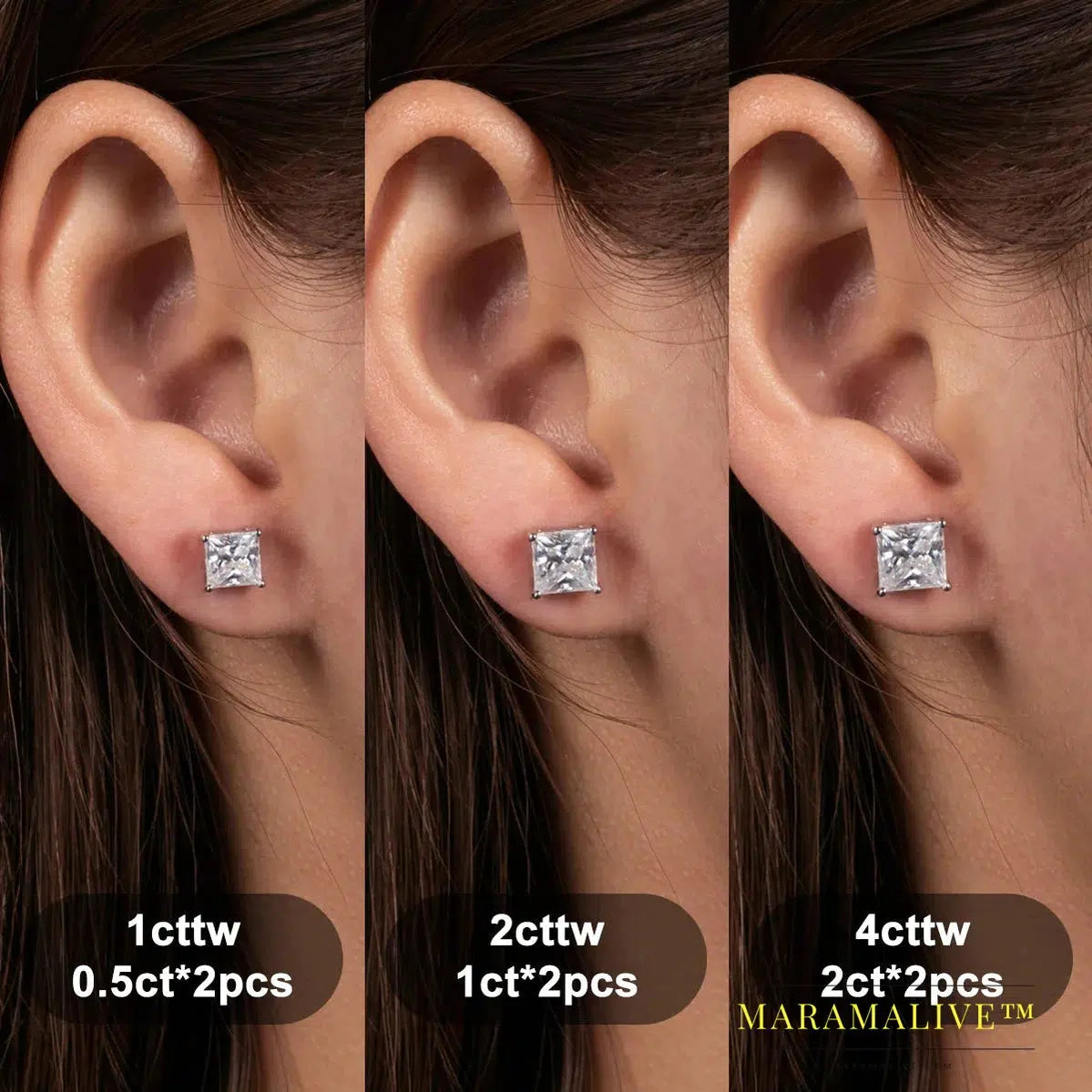 10K Gold Moissanite Stud Earrings For Women | Faux Diamond Studs