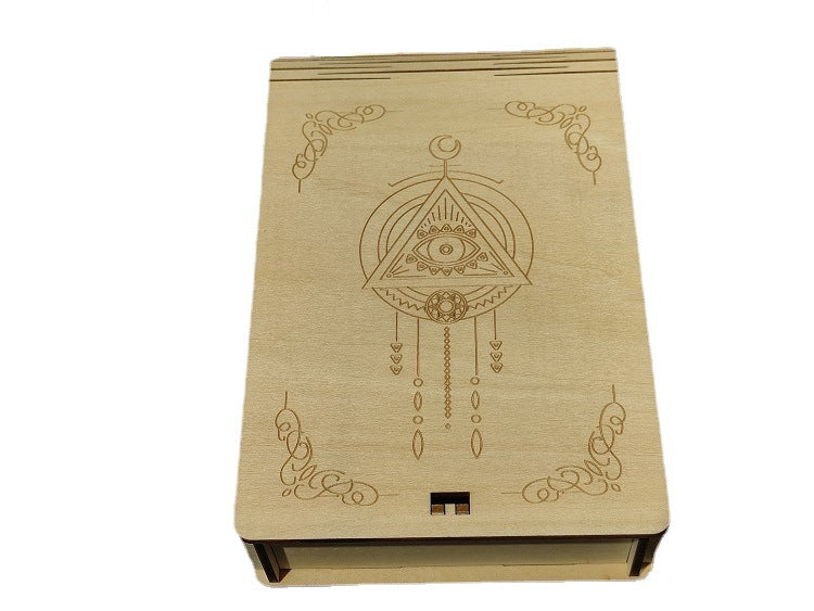 A Maramalive™ Wooden Tarot Storage Box Decoration Density Board with tarot cards on it.