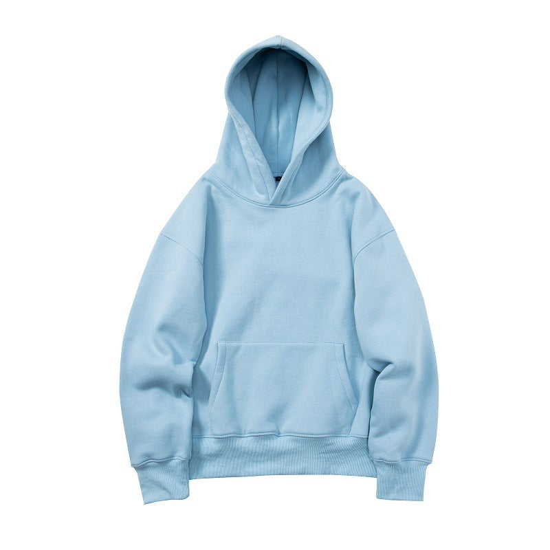 A Maramalive™ Hoodie Hoodie in light blue, crafted from soft cotton, featuring a front pocket and ribbed hems on the cuffs and waistband.