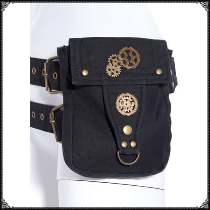 A woman in a Maramalive™ Women's Steampunk Steam Retro Motorcycle Bag outfit.