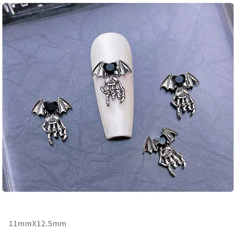 10pcs Dark Gothic Punk Style Nail Art Charms: Alloy Spider Cross & Halloween Ghost Hand - DIY Nail Art Accessories