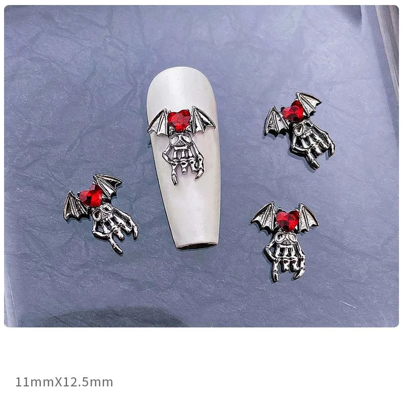 10pcs Dark Gothic Punk Style Nail Art Charms: Alloy Spider Cross & Halloween Ghost Hand - DIY Nail Art Accessories