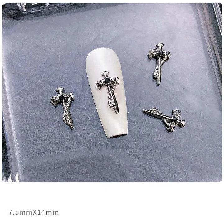 10pcs Dark Gothic Punk Style Nail Art Charms: Alloy Spider Cross & Halloween Ghost Hand - DIY Nail Art Accessories