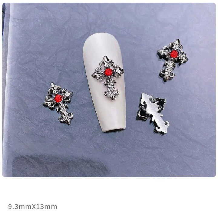 10pcs Dark Gothic Punk Style Nail Art Charms: Alloy Spider Cross & Halloween Ghost Hand - DIY Nail Art Accessories