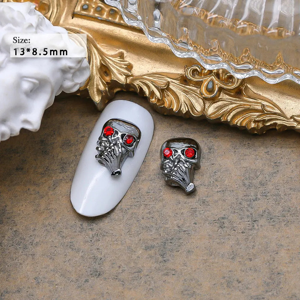 10pcs Dark Gothic Punk Style Nail Art Charms: Alloy Spider Cross & Halloween Ghost Hand - DIY Nail Art Accessories